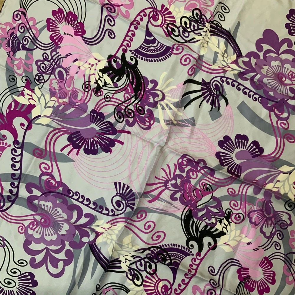 Elegant Purple and Pink Floral 100% Silk Scarf